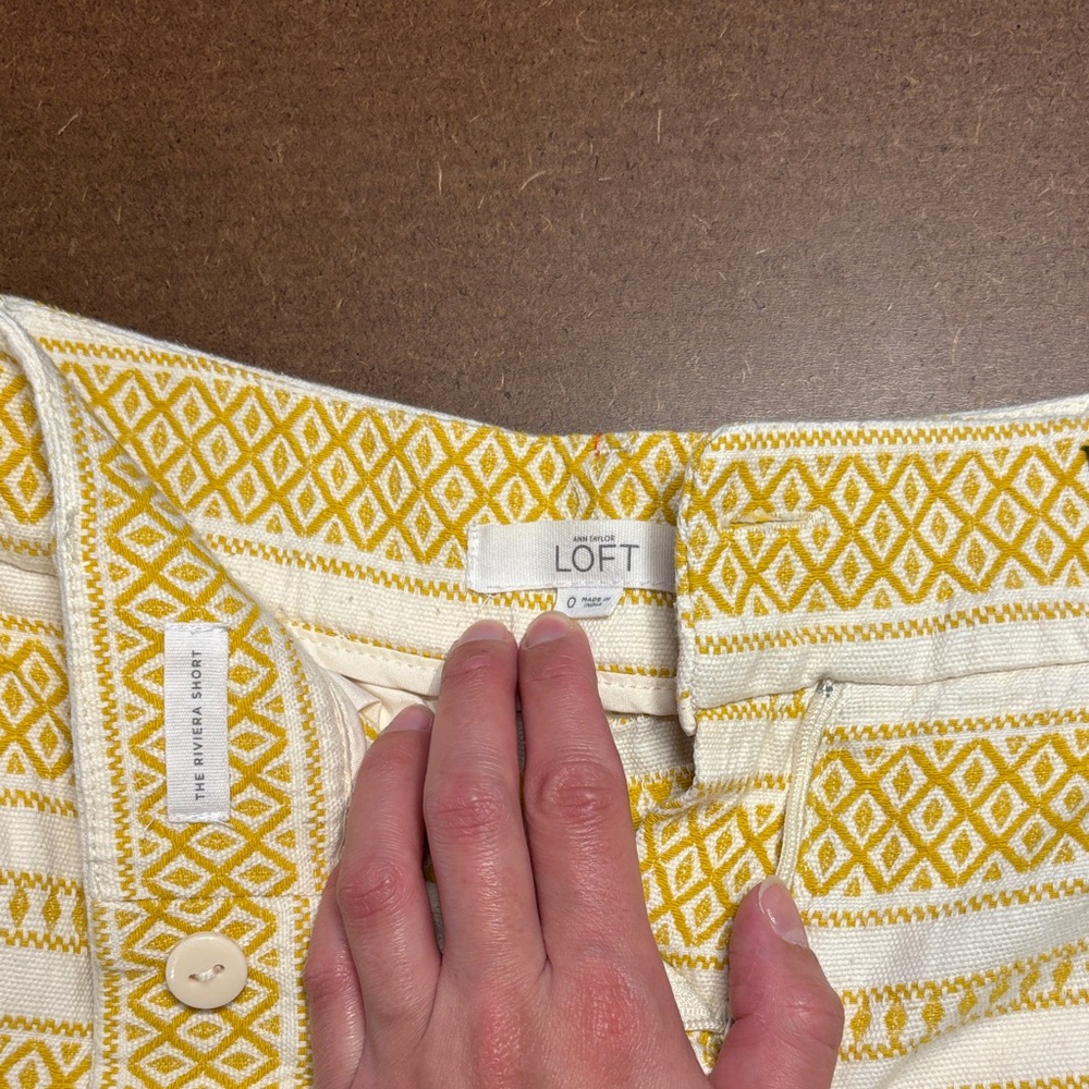 LOFT Yellow and Cream Patterned Shorts - Picture 2 of 3